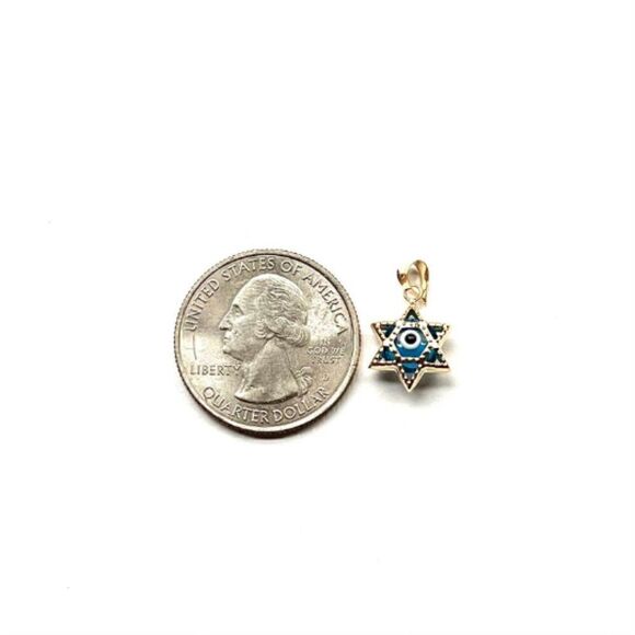 14k Real Yellow Gold Evil Eye Star Charm Pendant | evil eye charm | Git | - Picture 3 of 4
